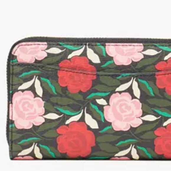 Kate Spade Morgan Large Floral Wallet Womens Black Pink Roses Continental Zip - Picture 6 of 9
